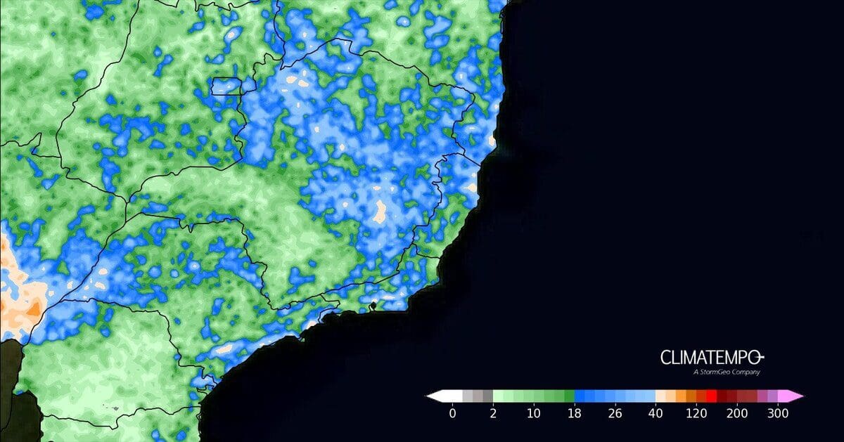 Acumulado de chuva previsto para o Estado do Rio de Janeiro - Imagem de satélite - Fonte Climatempo