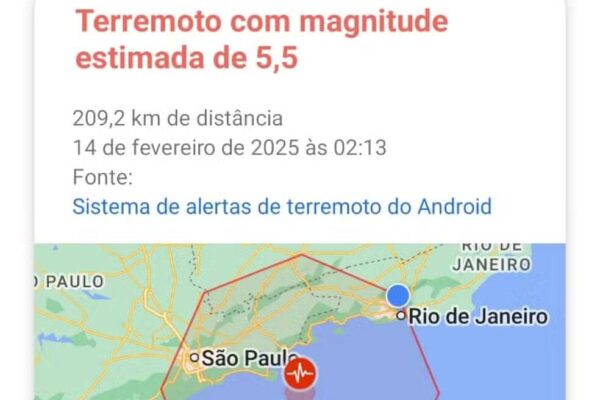 Alerta de Terremoto fi emitido para moradores de São Paulo e Rio de Janeiro durante madrugada de 14 de fevereiro (2)