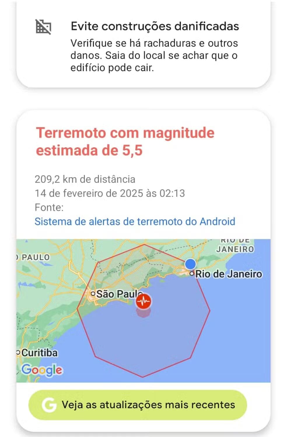 Alerta de Terremoto fi emitido para moradores de São Paulo e Rio de Janeiro durante madrugada de 14 de fevereiro (2)