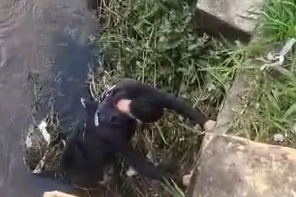 Ciclista cai dentro do Rio de Bengalas em Nova Friburgo e precisa ser resgatado