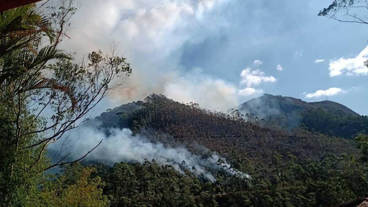 Grande incêndio em mata próximo a Mury