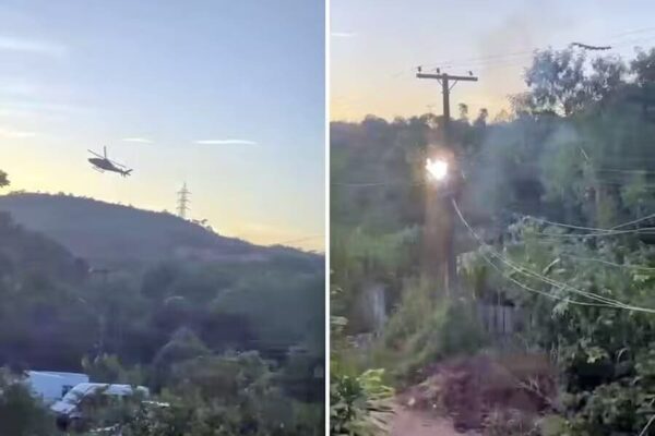Helicóptero da Core é alvo de tiros e ao fazer pouso forçado, atinge rede elétrica em operação em Duque de Caxias, na Baixada Fluminense