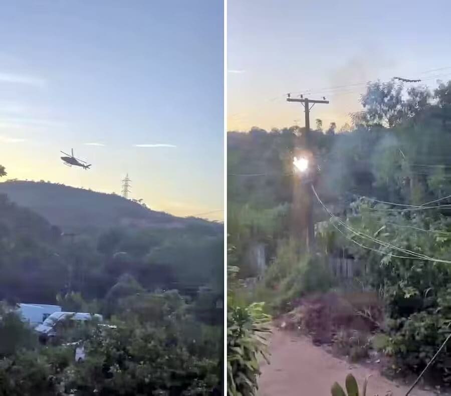 Helicóptero da Core é alvo de tiros e ao fazer pouso forçado, atinge rede elétrica em operação em Duque de Caxias, na Baixada Fluminense