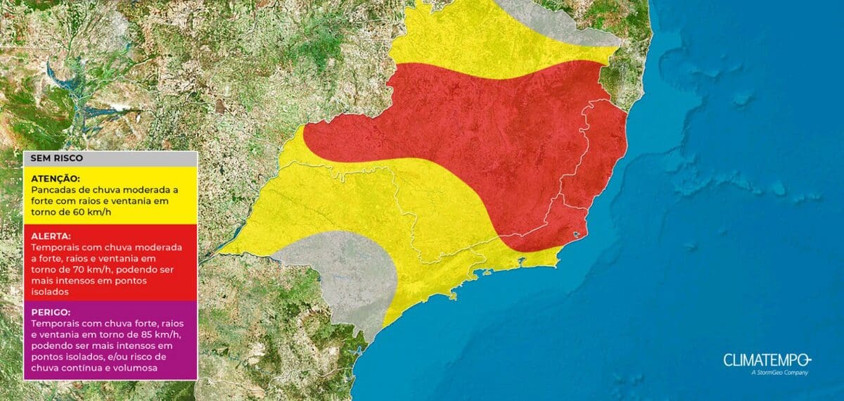 Mapa de risco do Estado do Rio de Janeiro para essa quinta-feira 17 de abril de 2025 - Imagem de Satélite - Fonte Climatempo