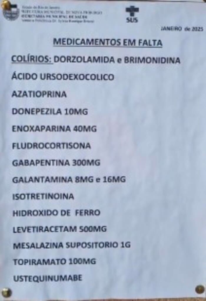 Medicamentos em falta na rede pública de saúde em Nova Friburgo