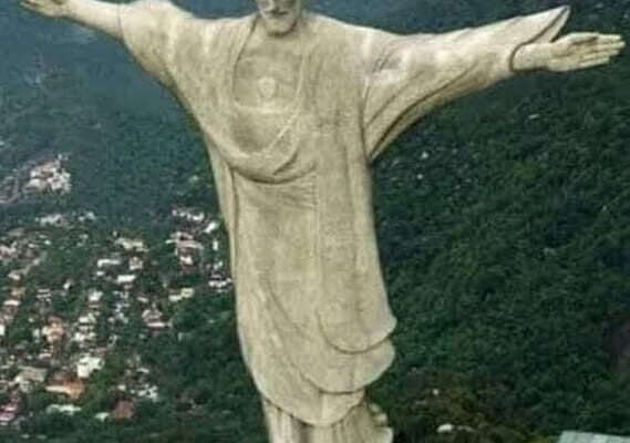 Montagem de Cristo Redentor alerta sobre aviso de ventania no Rio de Janeiro