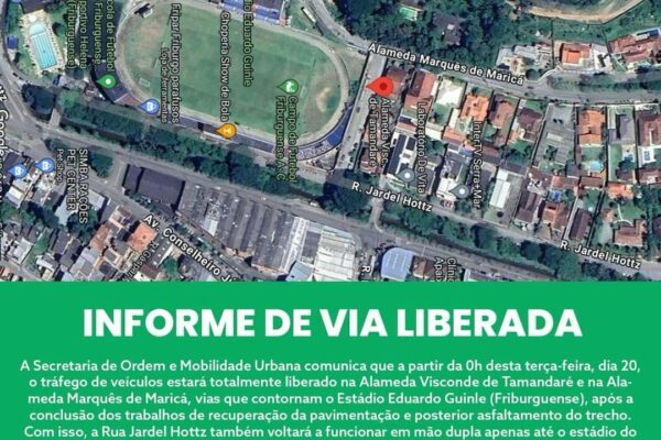 Prefeitura informa que via estará liberada a partir desta terça-feira