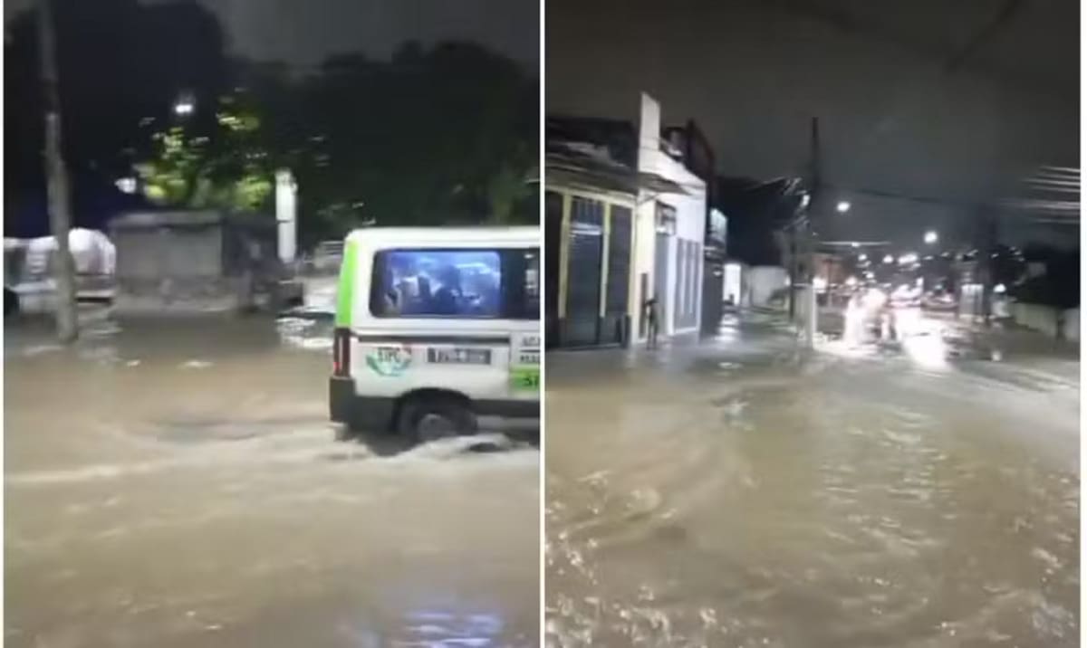 Rompimento de adutora no bairro de Rocha Miranda na Zona Norte do Rio causou alagamento — Foto Reprodução Rede Social X