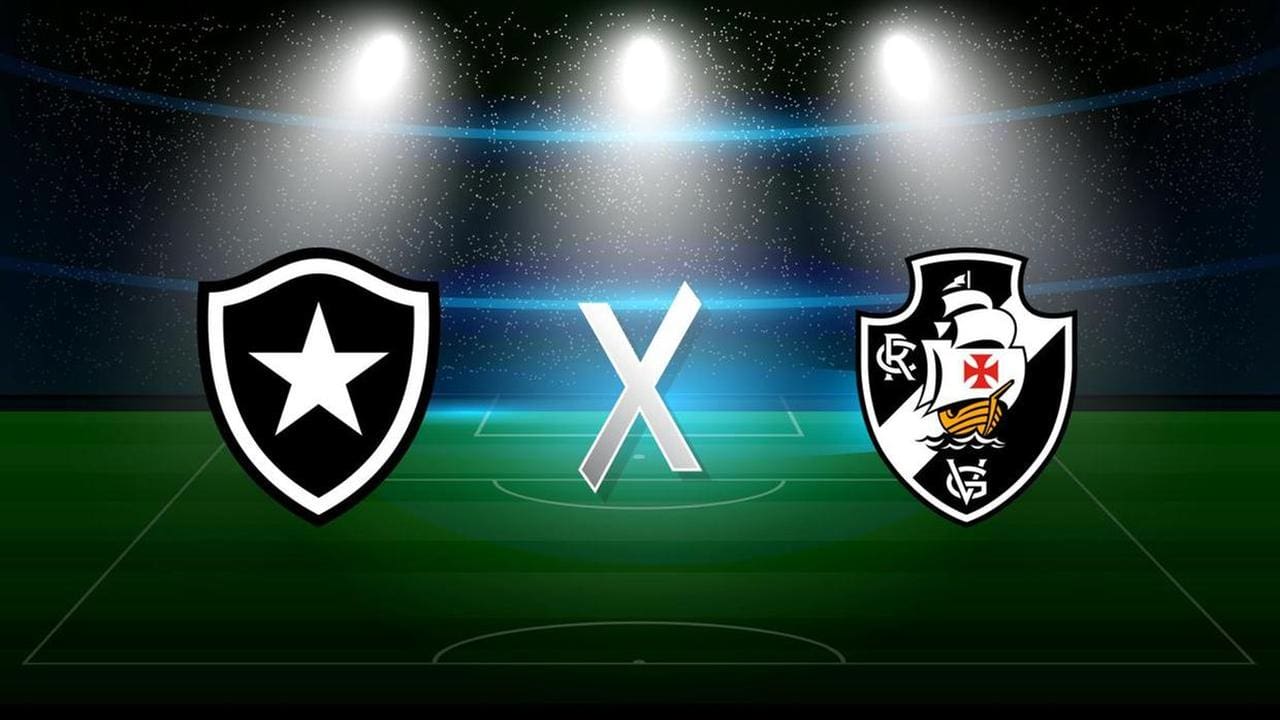 Botafogo vs Vasco: Jogo da Copa do Brasil no estádio, com os escudos dos times e 'X'.