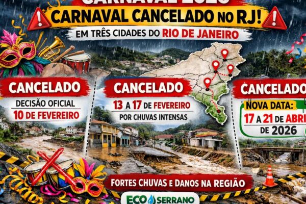 Carnaval 2026 cancelado no Rio de Janeiro devido a chuvas intensas e danos na região.