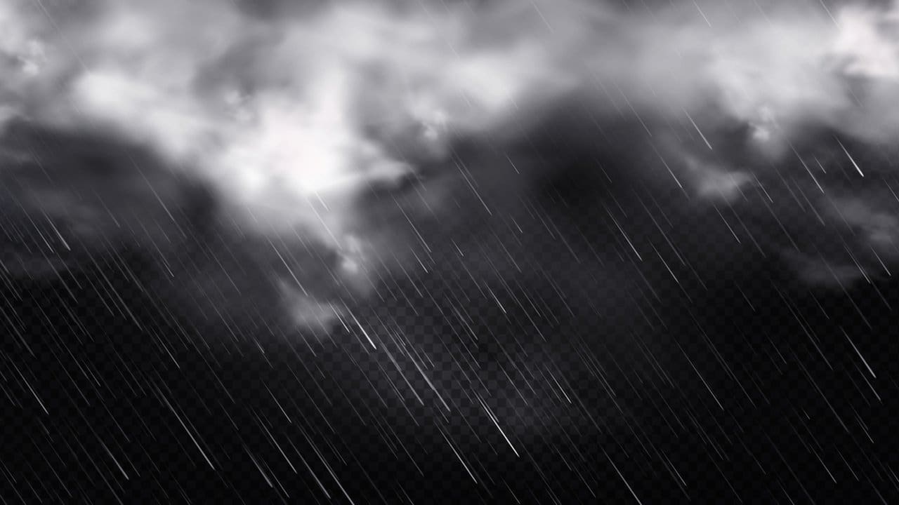 Céu nublado com chuva forte no Rio de Janeiro, com transparência de fundo.