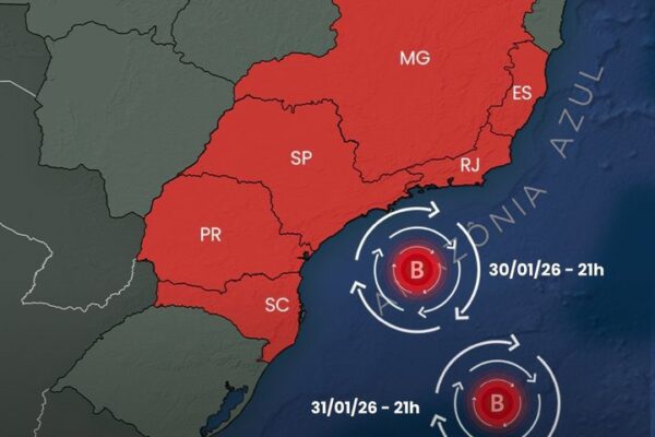 Ciclone extratropical afeta o tempo no Rio de Janeiro entre 30 de janeiro e 1º de fevereiro de 2026.
