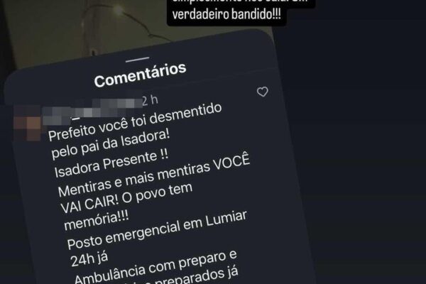 Comentários sobre restrição nas redes sociais do prefeito Johnny Maycon.