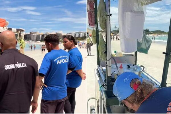 Fiscalização de ambulantes na Praia do Forte, Cabo Frio.