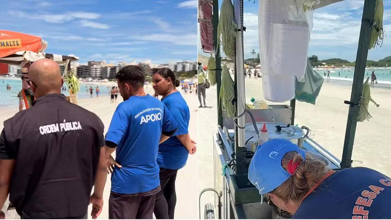 Fiscalização de ambulantes na Praia do Forte, Cabo Frio.