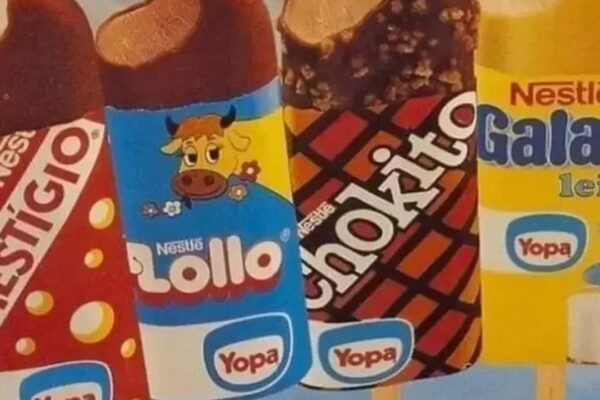 Foto de picolés antigos da Nestlé: Prestígio, Lollo, Chokito e Galak.