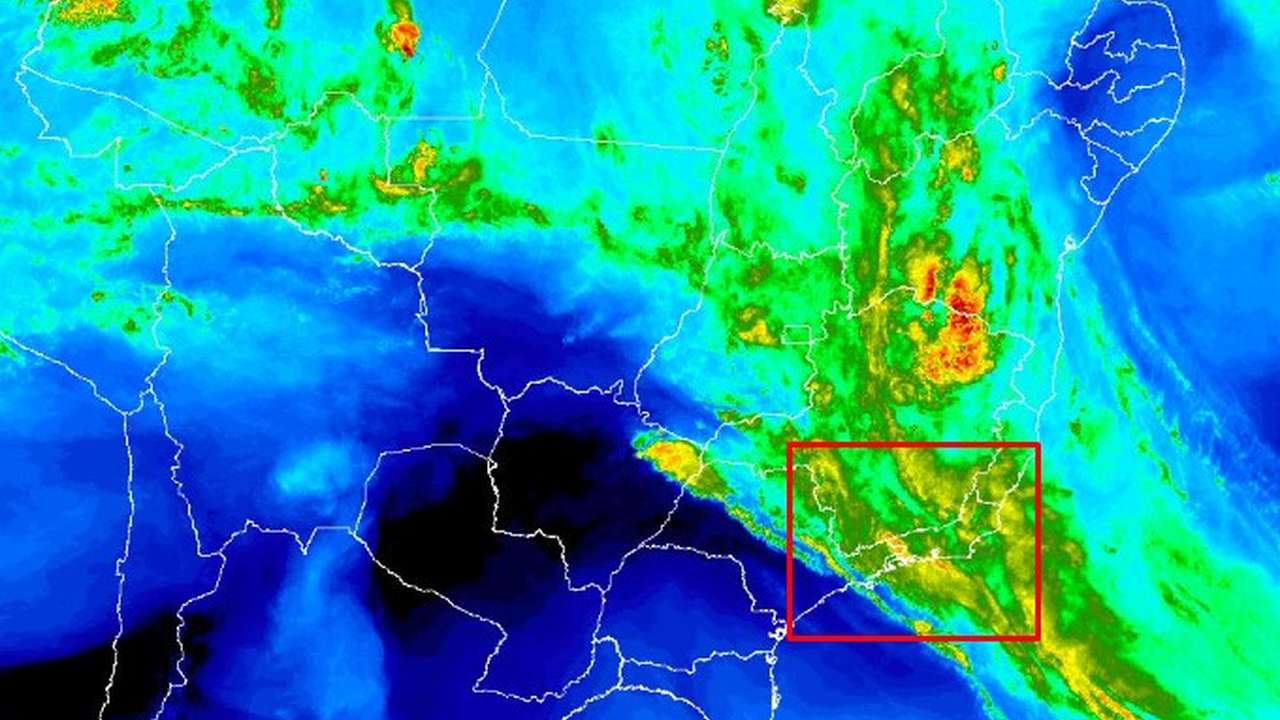 Imagem de satélite mostra áreas de instabilidade e alerta de perigo no Rio de Janeiro e região.