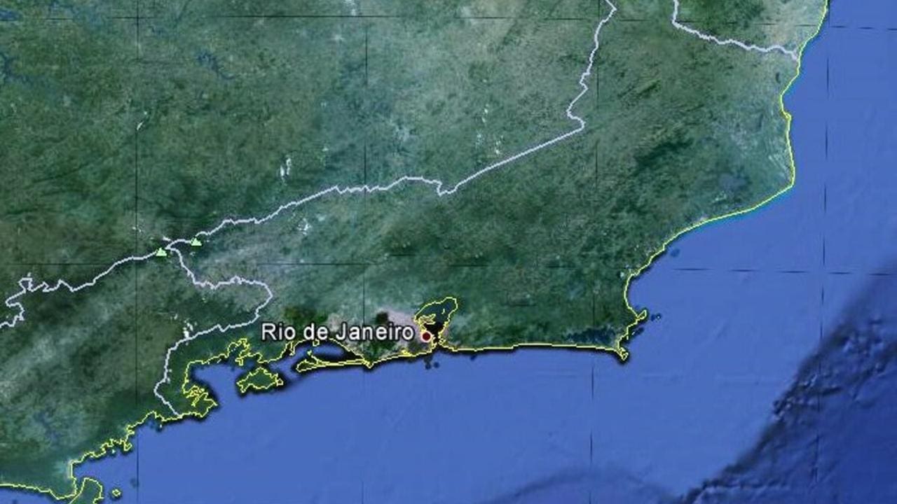 Imagem de satélite mostrando o estado do Rio de Janeiro com previsão de sol e calor.