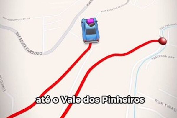 Mapa de Nova Friburgo com rota alternativa entre o Centro e a Vila Amélia.