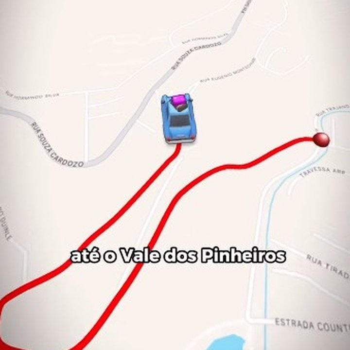 Mapa de Nova Friburgo com rota alternativa entre o Centro e a Vila Amélia.