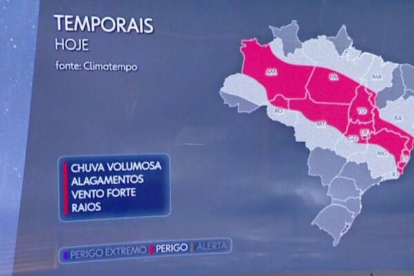 Mapa de temporais no Brasil: Chuva volumosa, alagamentos, ventos fortes e raios