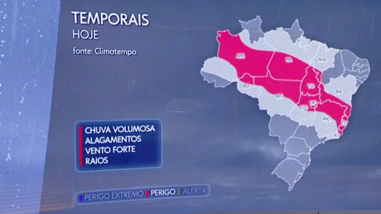 Mapa de temporais no Brasil: Chuva volumosa, alagamentos, ventos fortes e raios