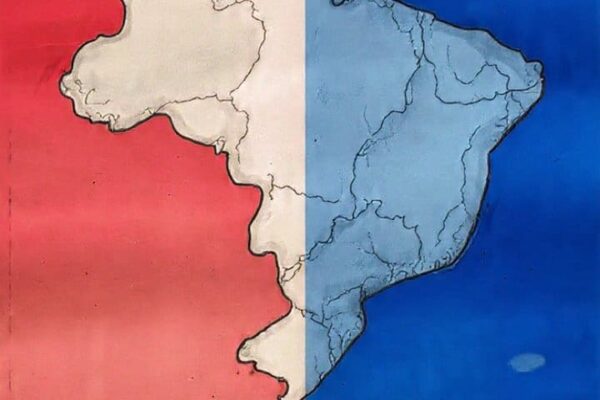 Mapa do Brasil dividido: esquerda (vermelho) vs. direita (azul).
