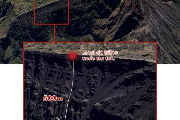 Mapa mostra a rota de queda de Juliana Marins em vulcão na Indonésia