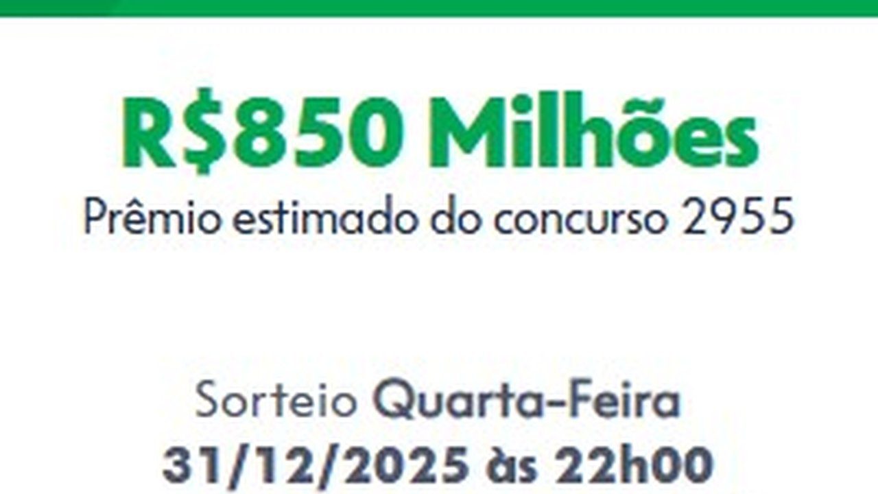 Mega da Virada 2025: Prêmio estimado de R$850 milhões