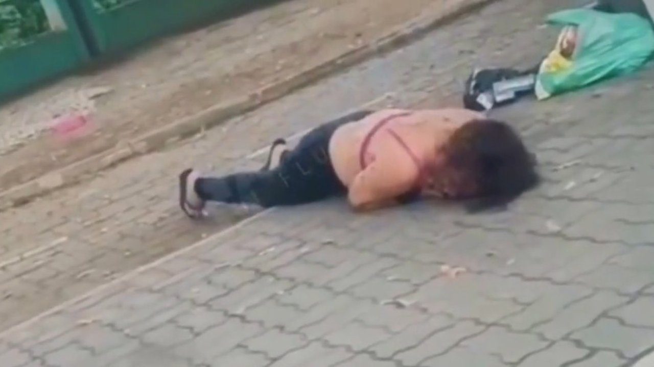 Mulher no chão após ataque de abelhas em Três Rios.