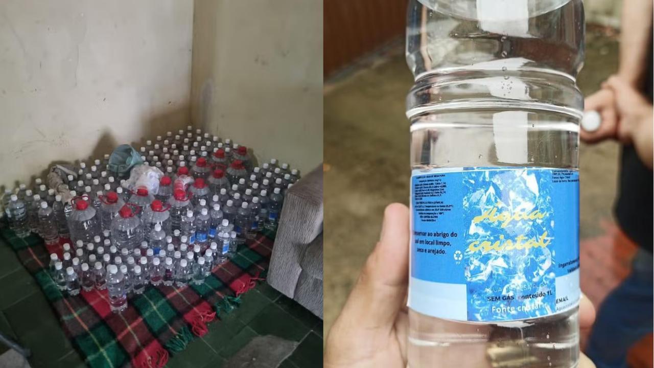 Operação policial apreende água imprópria para consumo, envasada e vendida ilegalmente em Inhaúma, Rio.