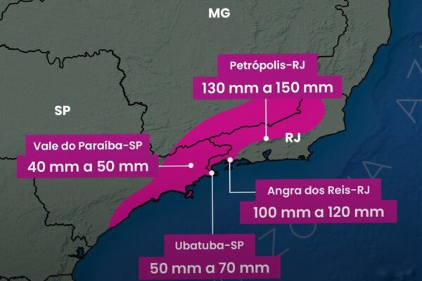 Previsão de chuva: Acumulado de chuva de terça-feira a quarta (16 a 17 de dezembro) no Sudeste
