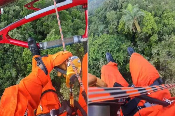 Resgate aéreo de homem após acidente com parapente em Petrópolis.