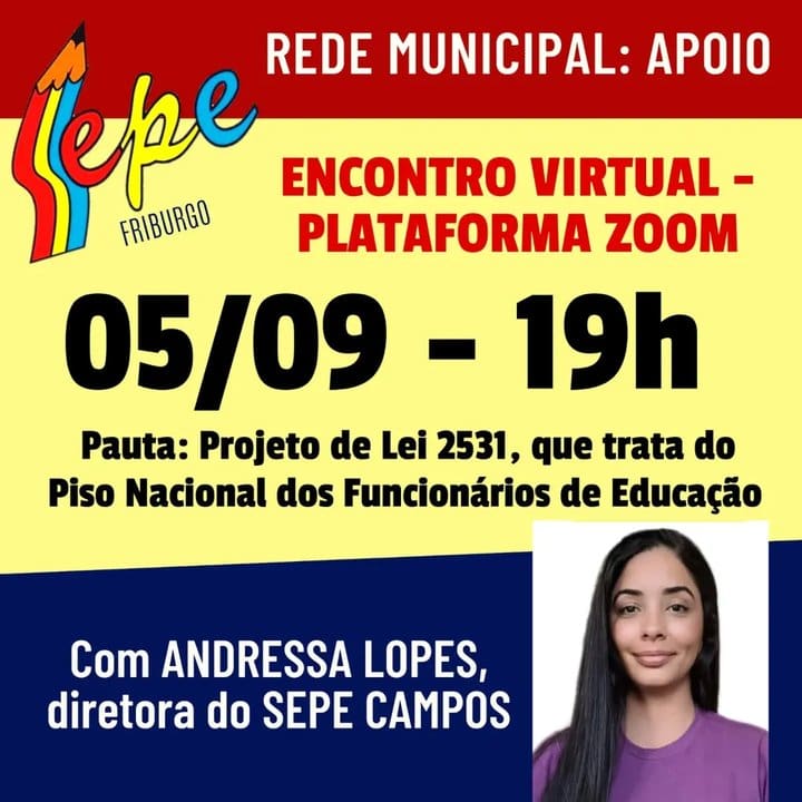 Reunião virtual SEPE-NF sobre o Piso Nacional dos Funcionários de Educação.