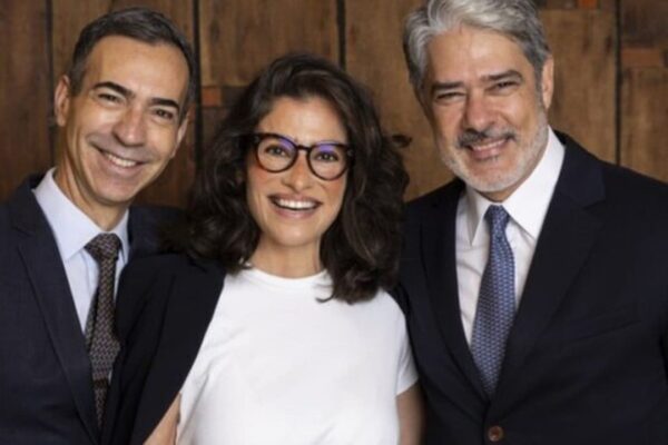 William Bonner, César Tralli e Renata Vasconcellos juntos