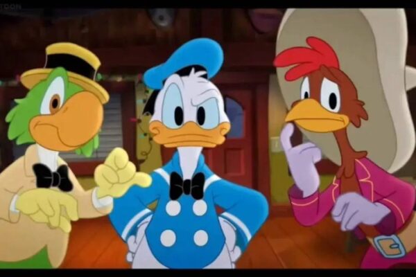 Zé Carioca, Pato Donald e Panchito Pistoles em cena de desenho animado
