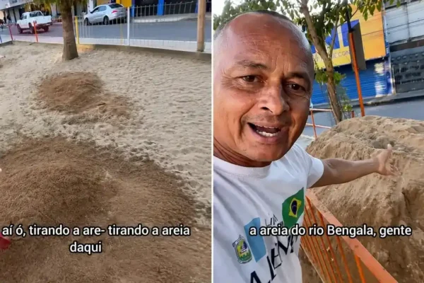 Areia é descarregada em parquinho de Conselheiro Paulino durante serviço questionado por morador