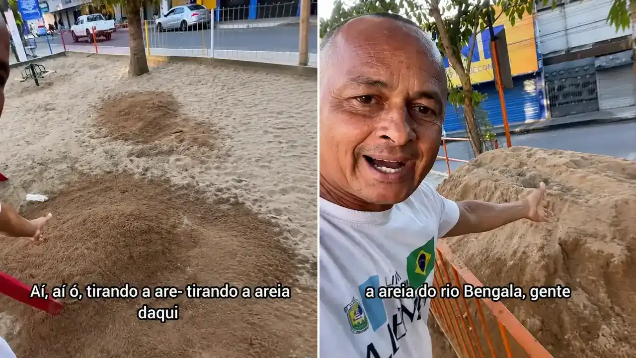 Areia é descarregada em parquinho de Conselheiro Paulino durante serviço questionado por morador