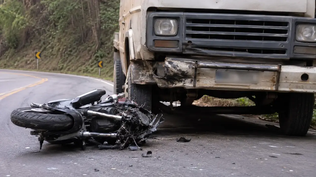 Local onde ocorreu o acidente envolvendo uma motocicleta e um caminhão na Estrada Serra-Mar, em Santa Luzia.