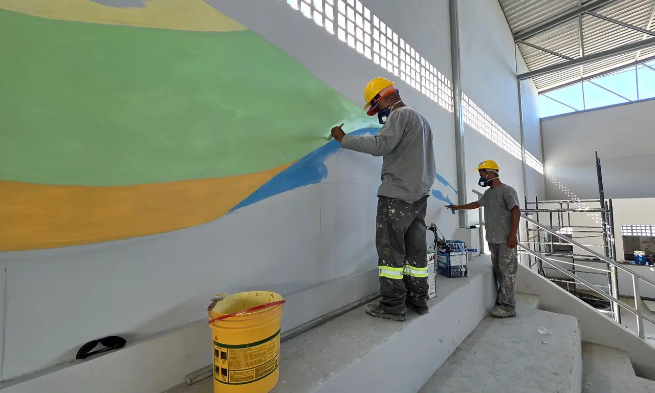 Estrutura em construção da Escola Quilombola do Bracuí, em Angra dos Reis