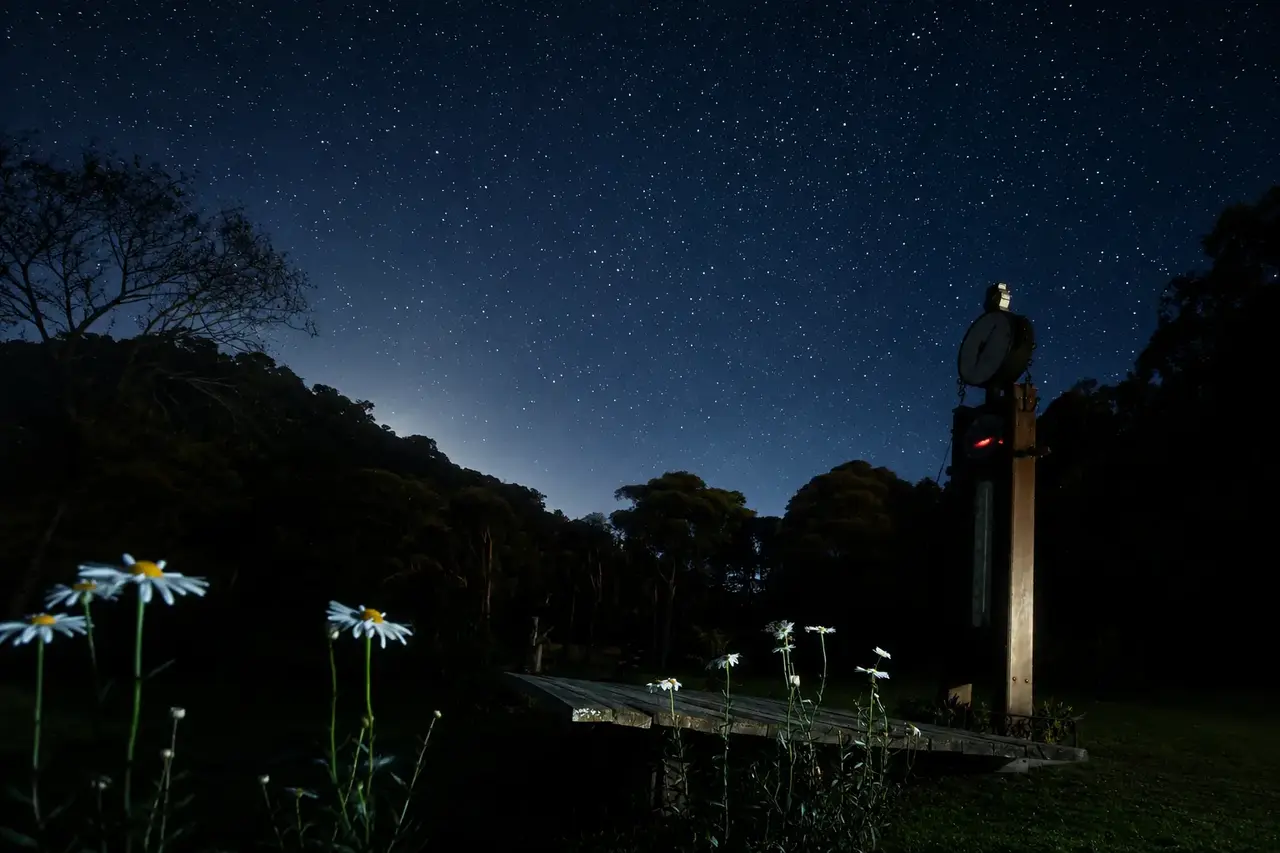 Participantes observam o céu noturno durante atividade de astronomia realizada no Parque Estadual dos Três Picos, em Nova Friburgo.