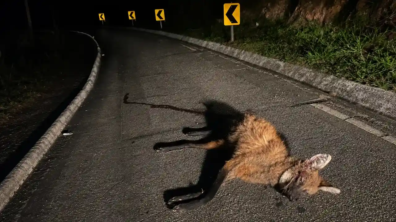 Lobo-guará atropelado no km 119 da RJ-116 em Duas Barras
