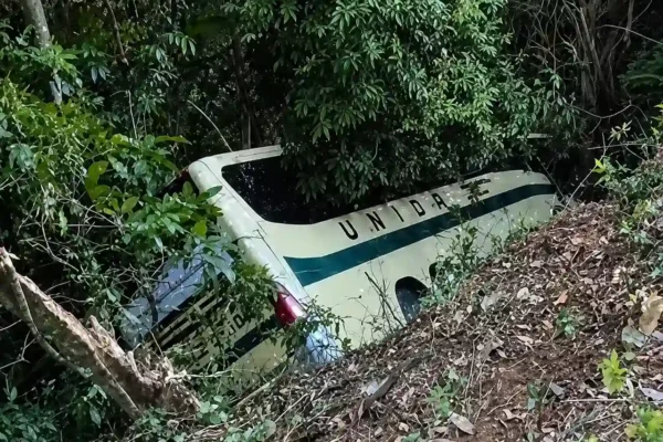 Ônibus sai da pista e despenca em ribanceira na descida da Serra de Petrópolis