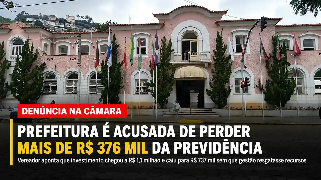 Vereador Marcos Marins apresenta denúncia na tribuna da Câmara sobre suposta perda de recursos do Fundo de Previdência de Nova Friburgo.
