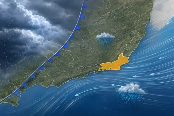 Céu com aumento de nebulosidade no Estado do Rio durante aproximação de frente fria