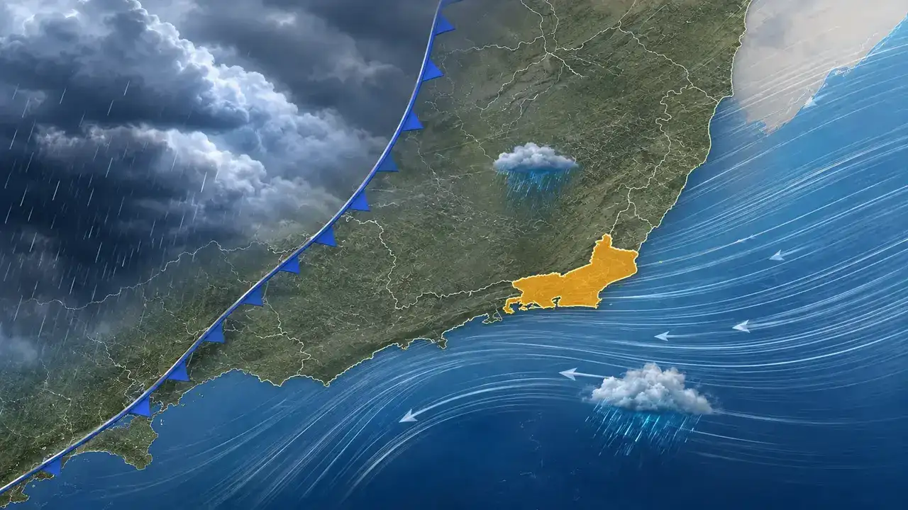 Céu com aumento de nebulosidade no Estado do Rio durante aproximação de frente fria