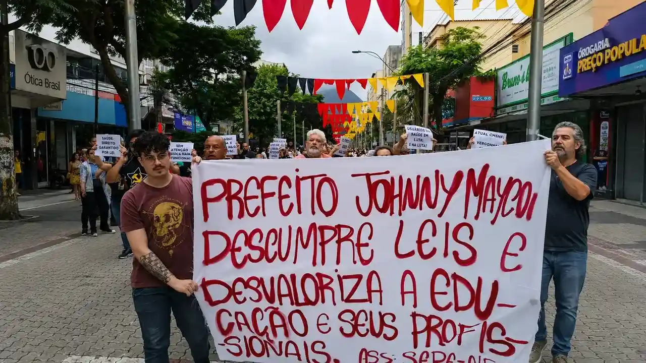 Profissionais da Educação durante mobilização em Nova Friburgo