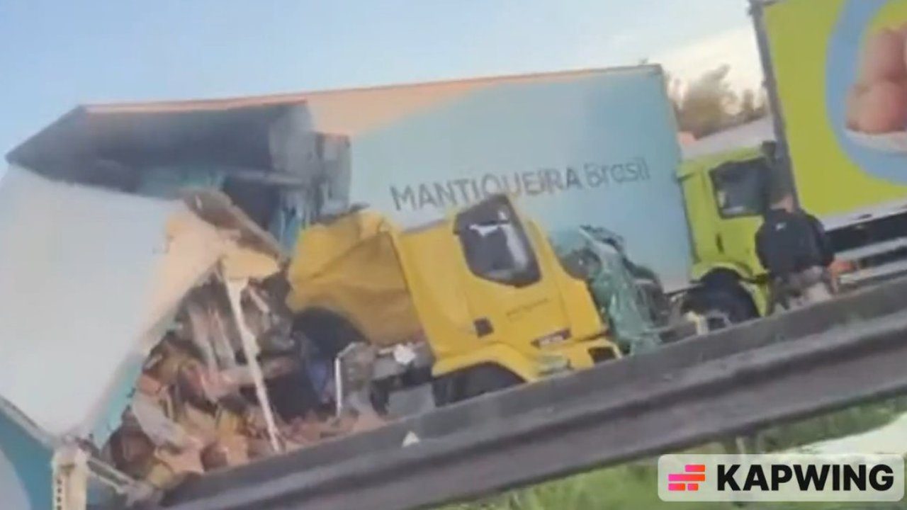 Acidente rodoviário grave na Dutra: carretas e veículo danificados após engavetamento em Nova Iguaçu (RJ).