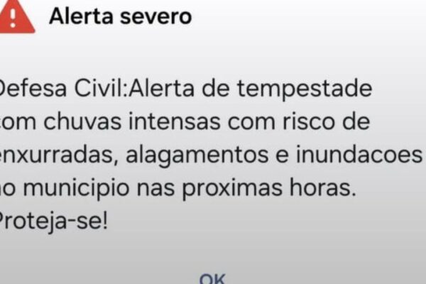 Alerta de tempestade com chuvas intensas e risco de alagamentos em Nova Friburgo.