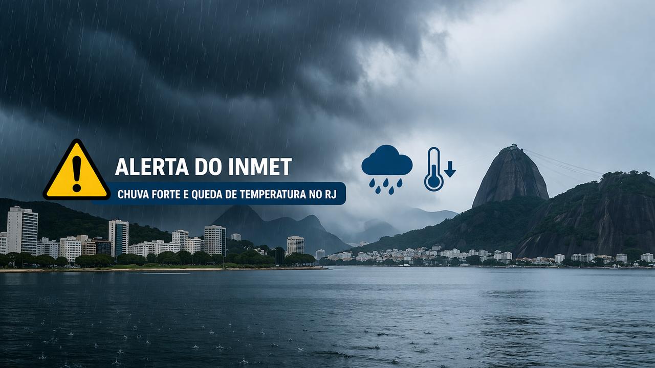 Alerta do Inmet: chuva forte e queda de temperatura no Rio de Janeiro (RJ).